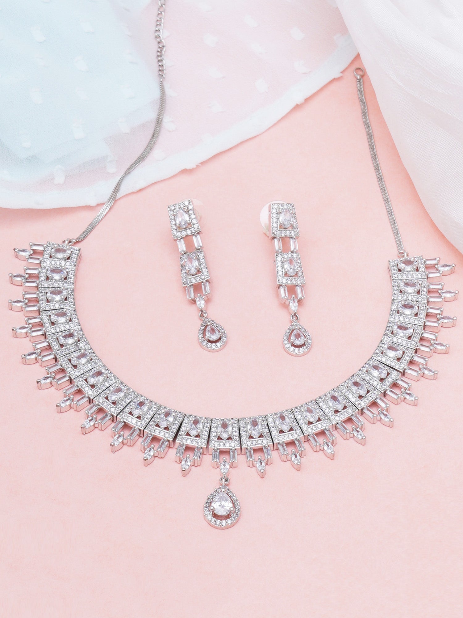American Diamond Necklace With Earrings