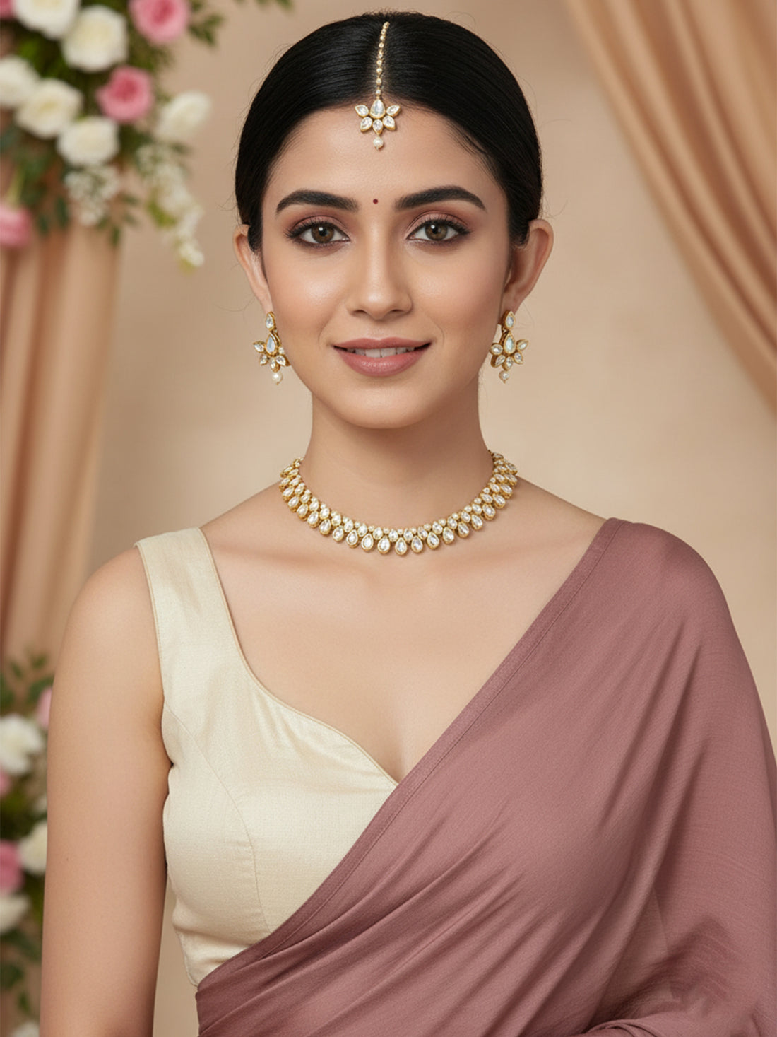 Karatcart Gold-Plated Handcrafted Kundan Stone Studded Choker Necklace Set