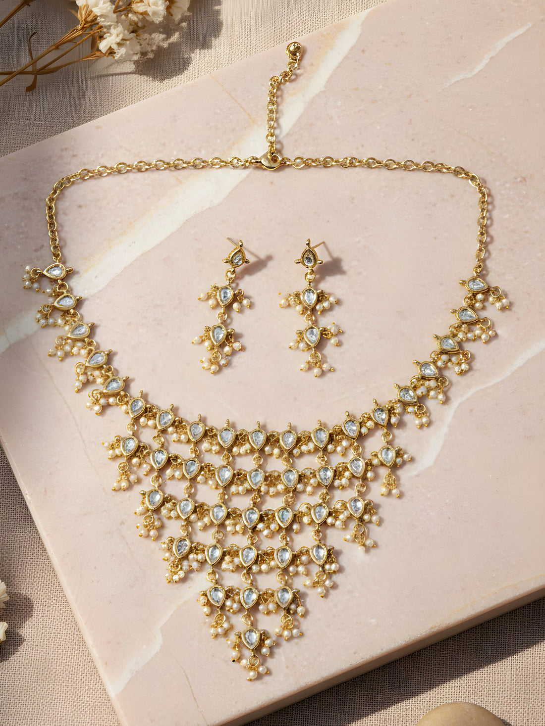 KARATCART Designer Gold-Plated Kundan Multi-Layer Choker Jewellery Set for Women