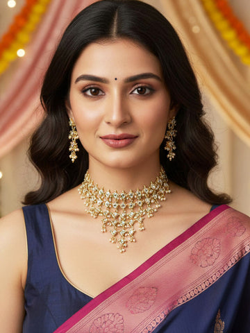 KARATCART Designer Gold-Plated Kundan Multi-Layer Choker Jewellery Set for Women