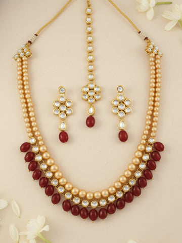 Antique Rani Haar Kundan Ruby Tumble Long Necklace Set