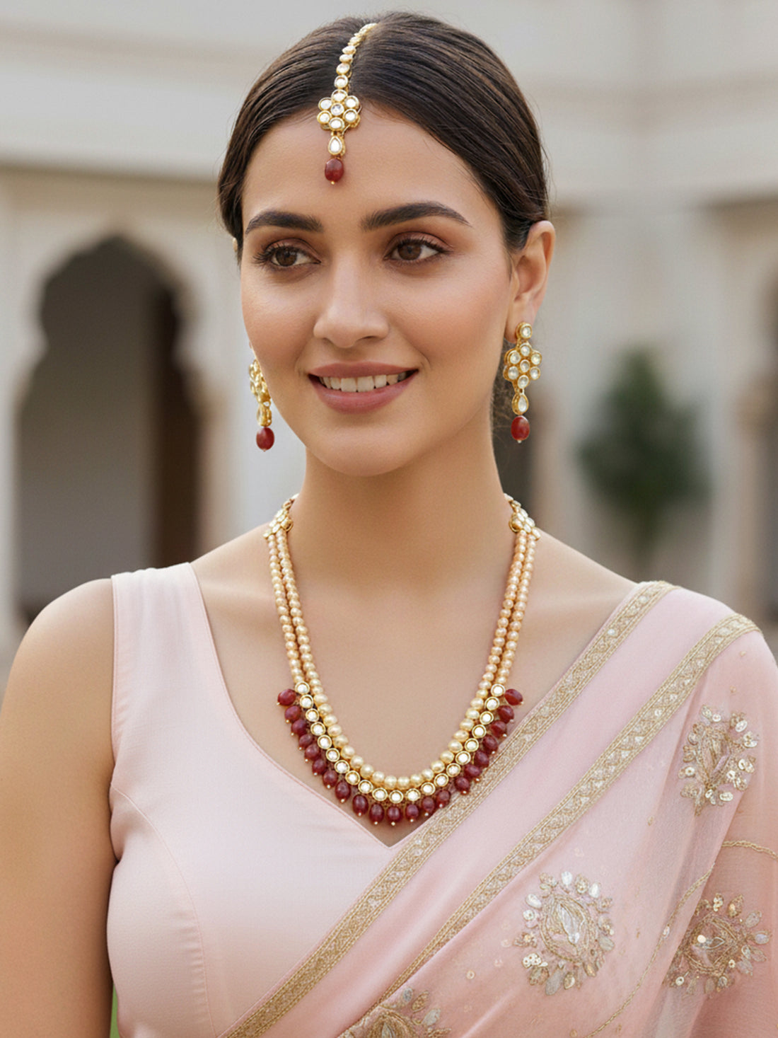 Antique Rani Haar Kundan Ruby Tumble Long Necklace Set