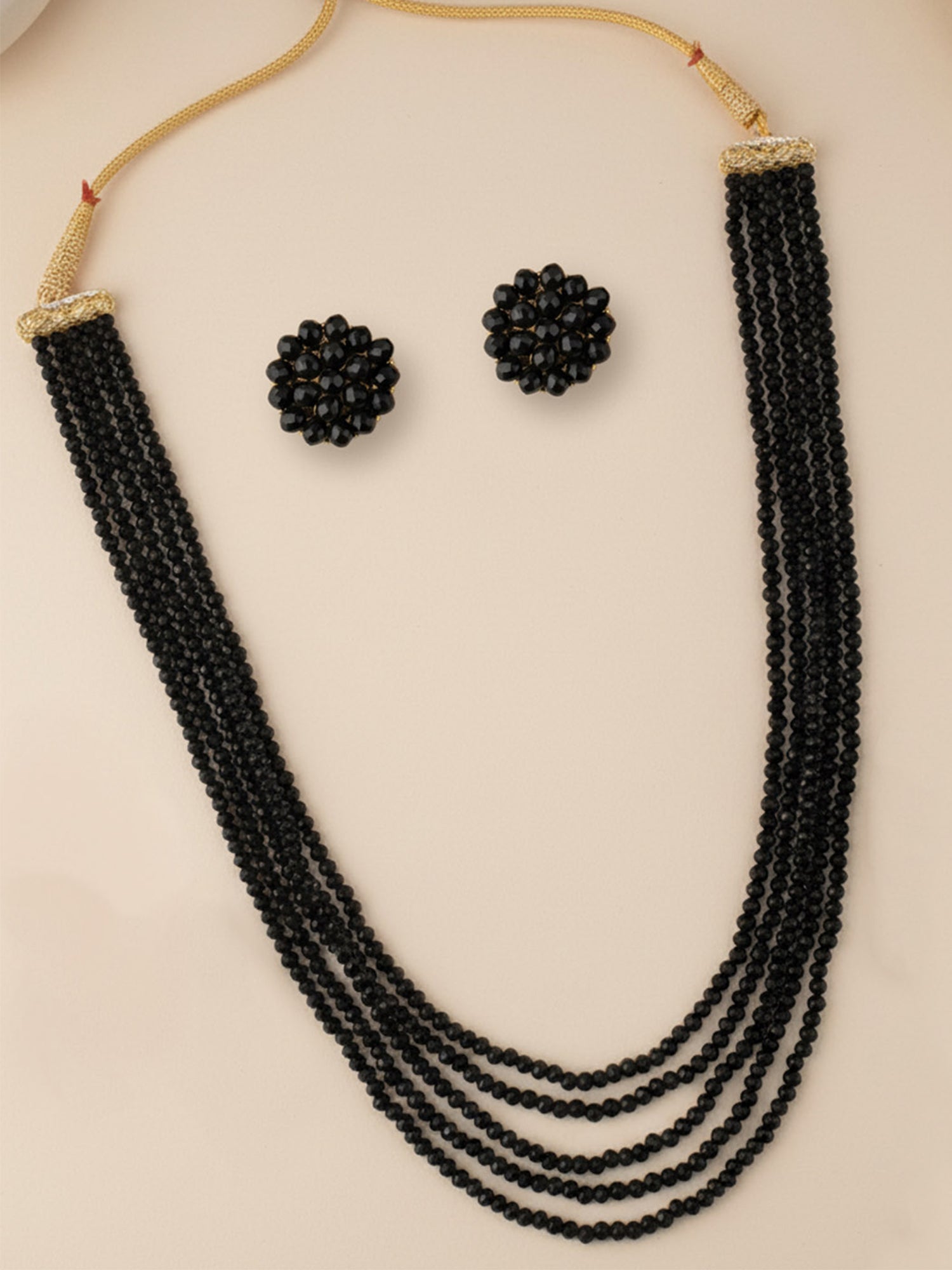 Black Crystal Beads Multi-Strand Necklace Set