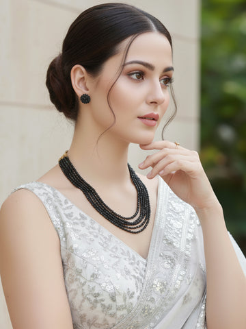 Black Crystal Beads Multi-Strand Necklace Set