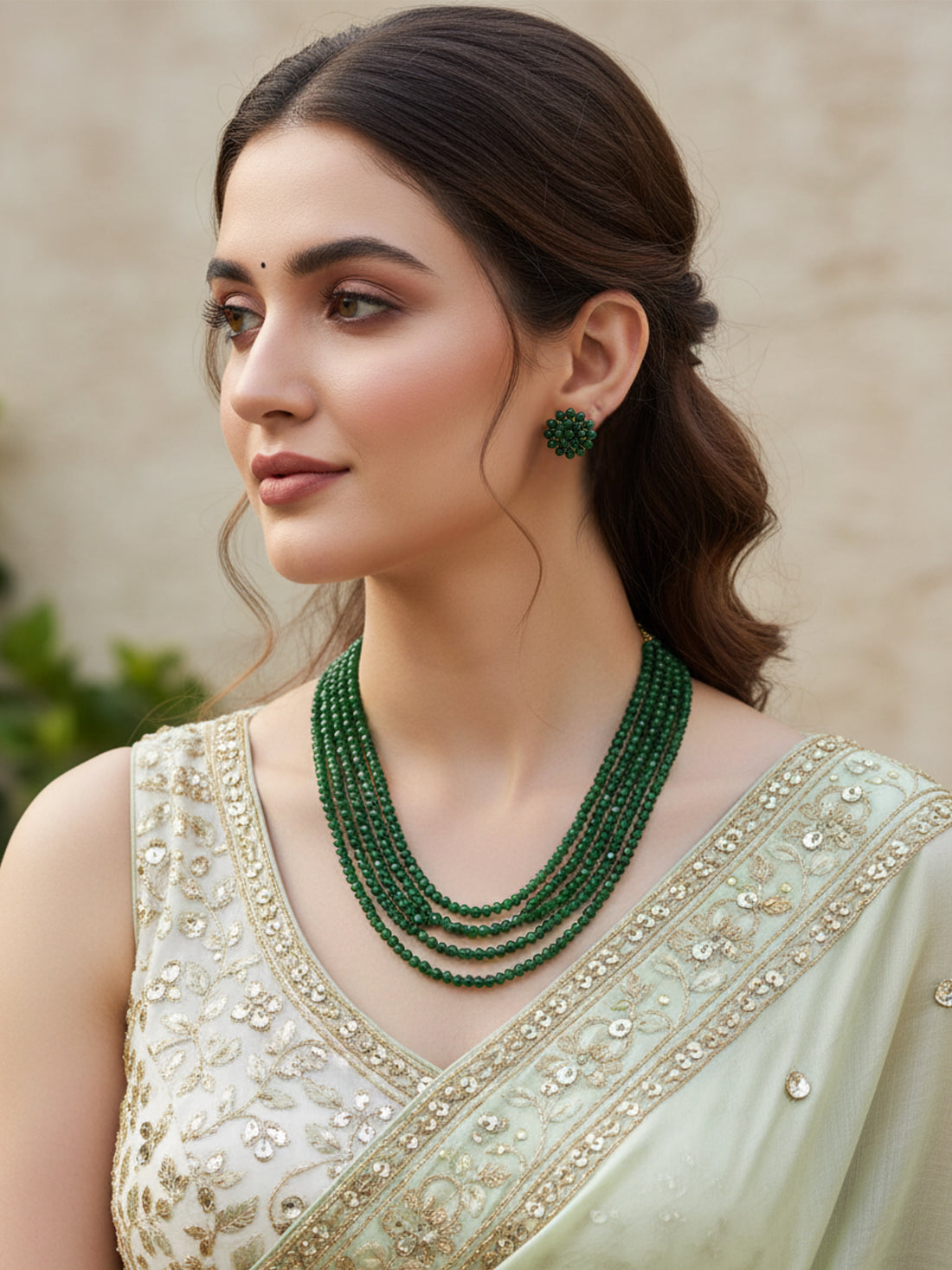 Green Crystal Beads Multi-Strand Necklace Set