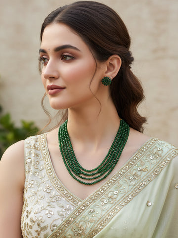 Green Crystal Beads Multi-Strand Necklace Set