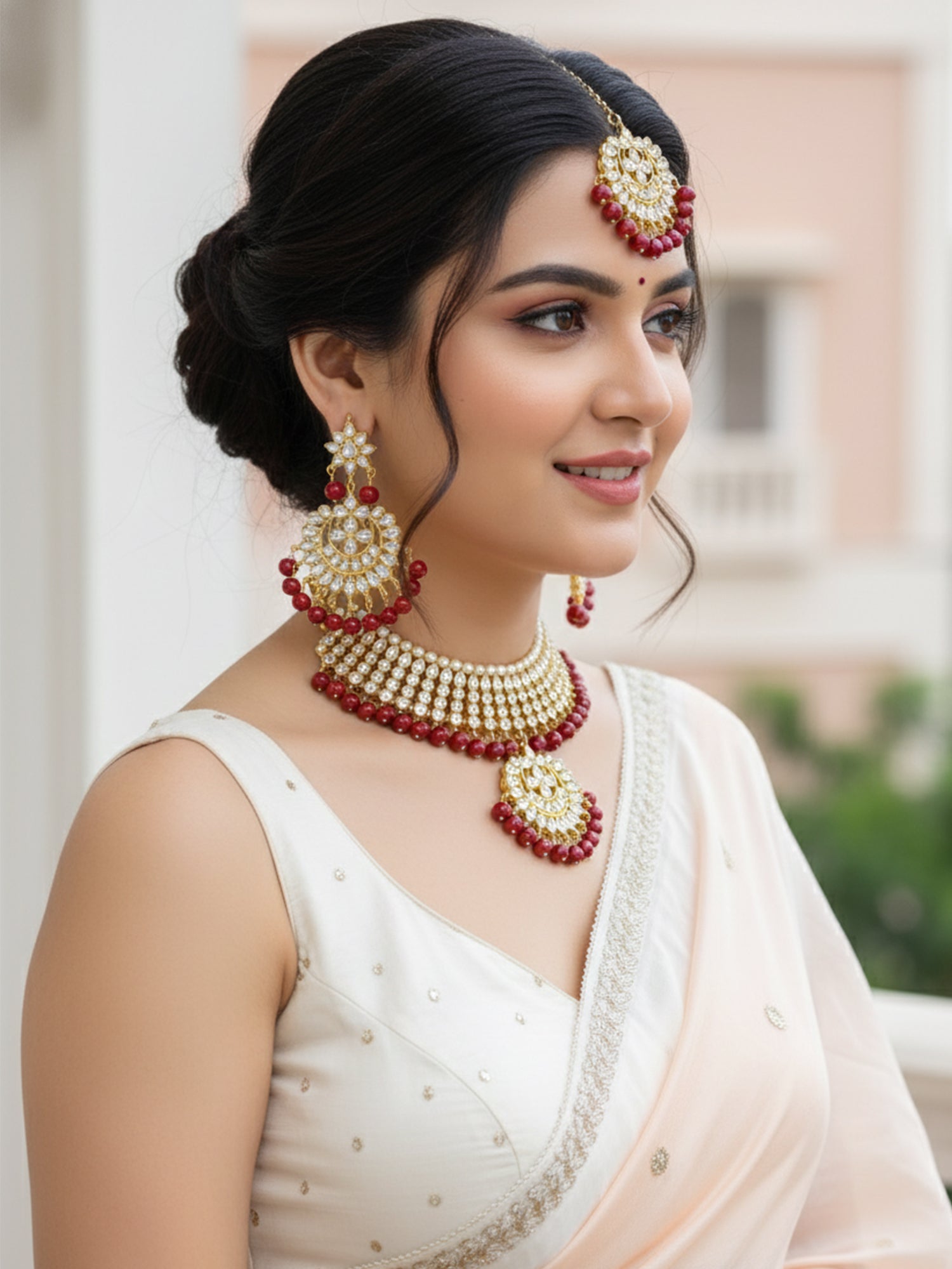 Karatcart 22K GoldPlated Partywear Traditional Kundan Red Choker Jewellery Set