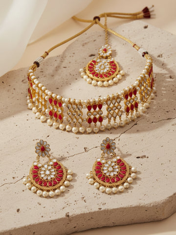 Kundan Broad Choker Necklace Set for Woman