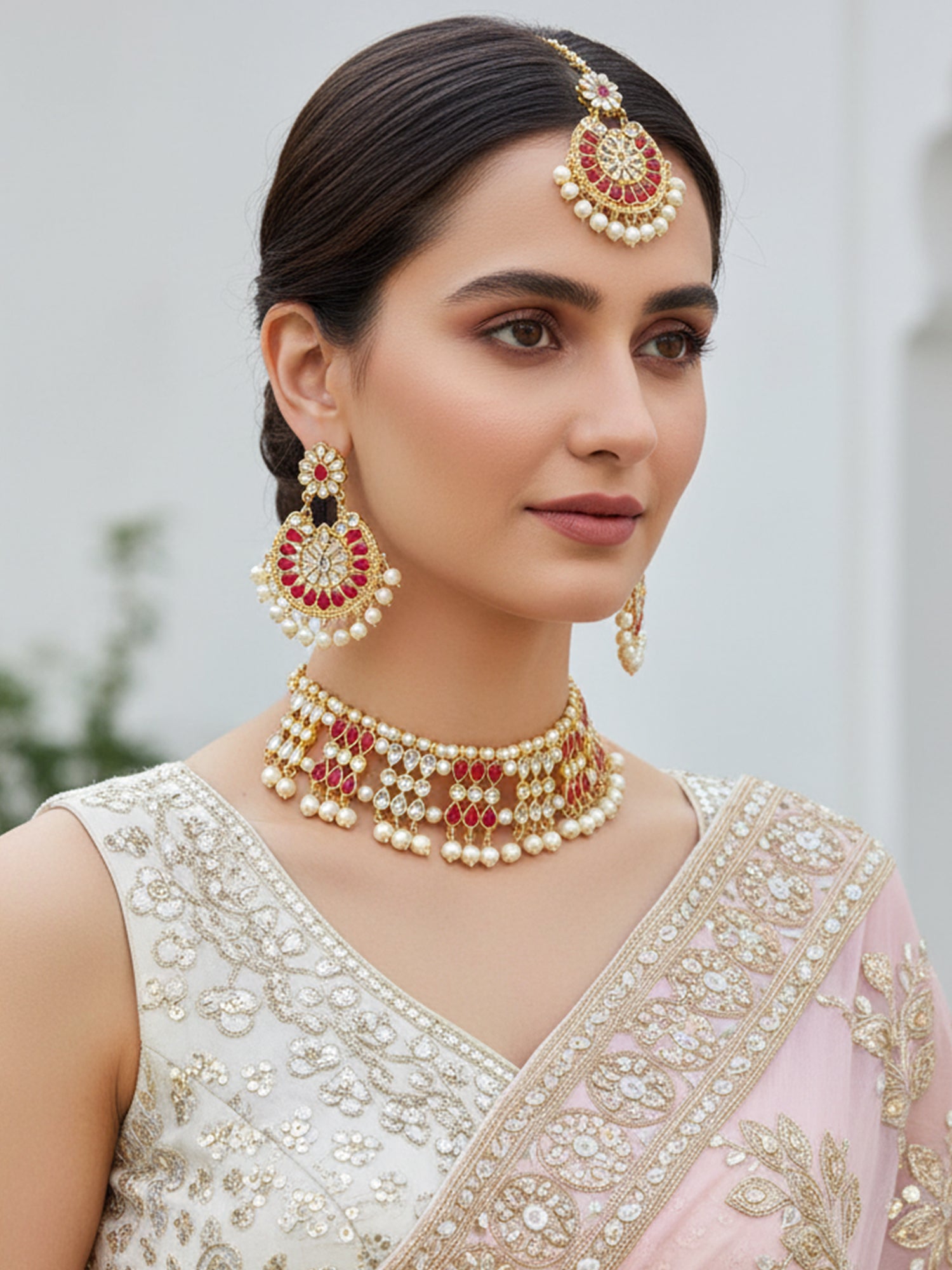 Kundan Broad Choker Necklace Set for Woman
