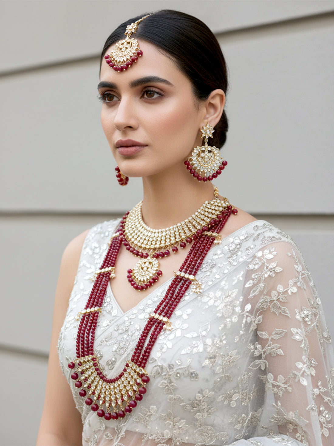 Karatcart Kundan Red Bridal Necklace Set