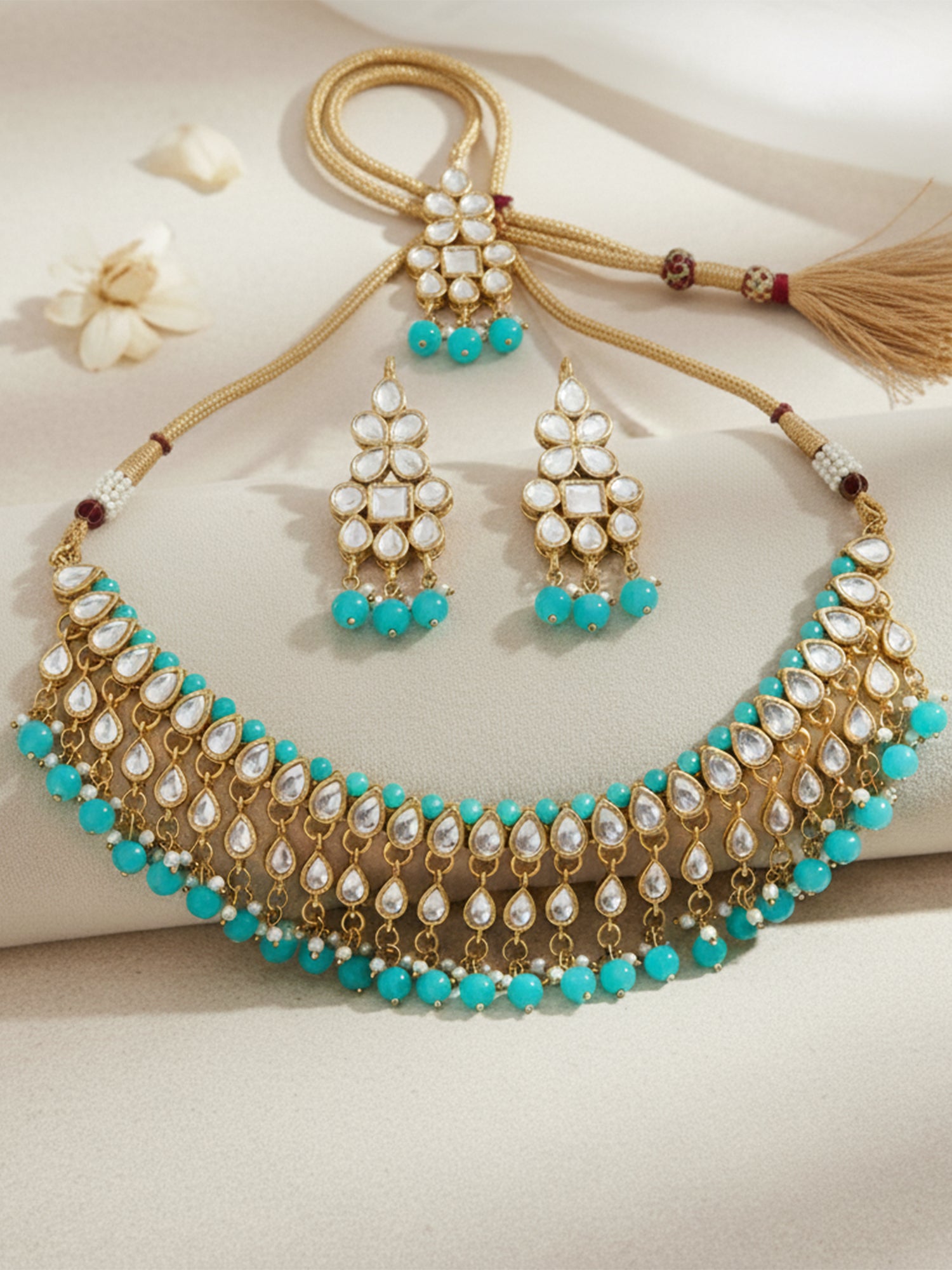 Kundan Mint Blue Necklace Set
