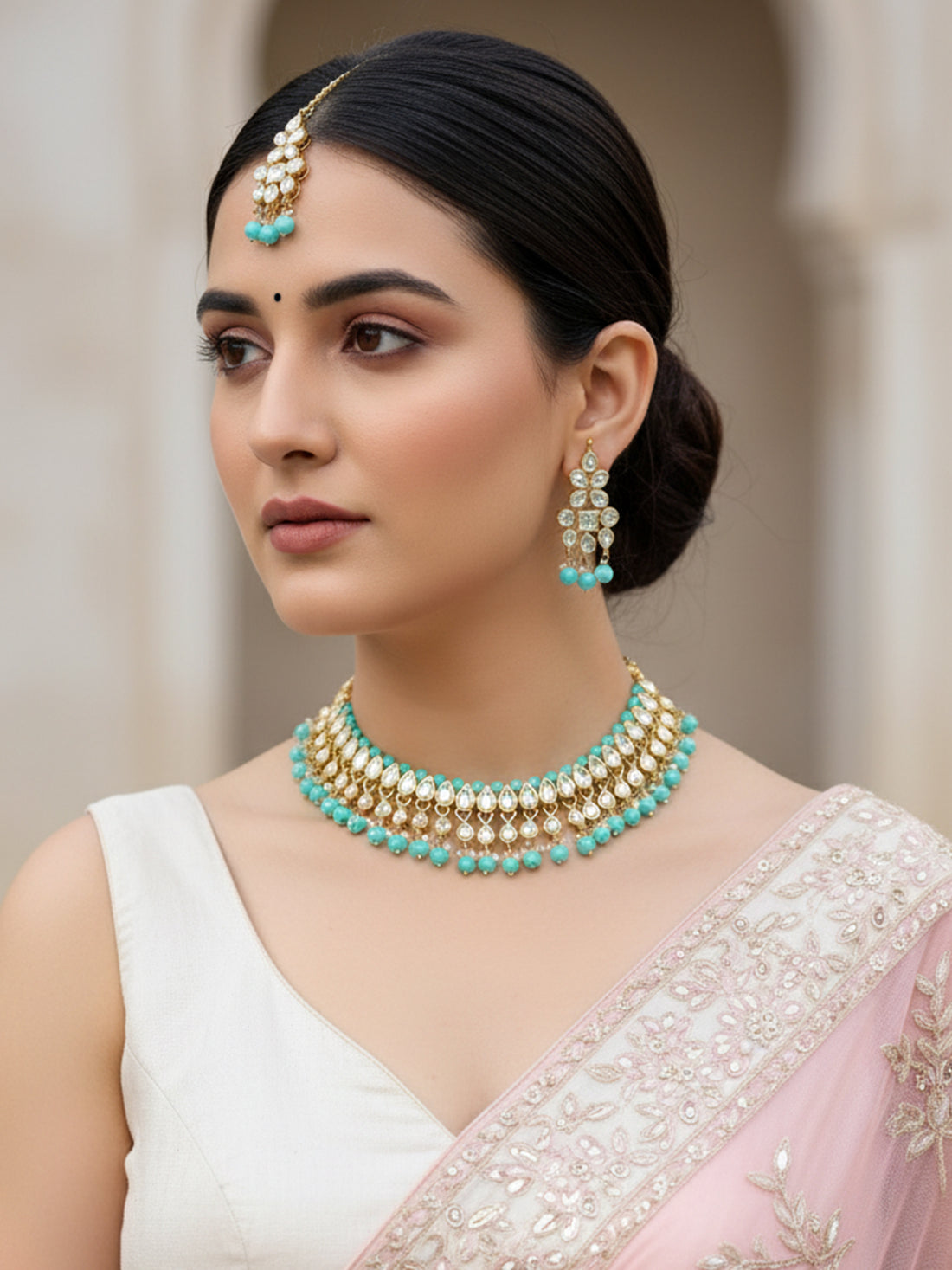 Kundan Mint Blue Necklace Set