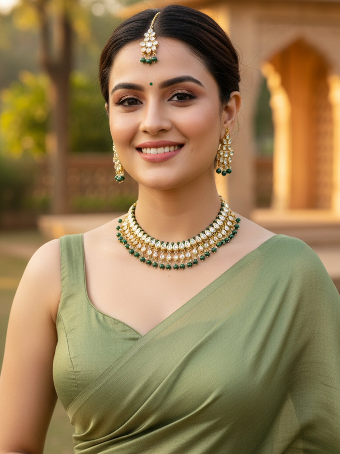 Kundan Dark Green Necklace Set