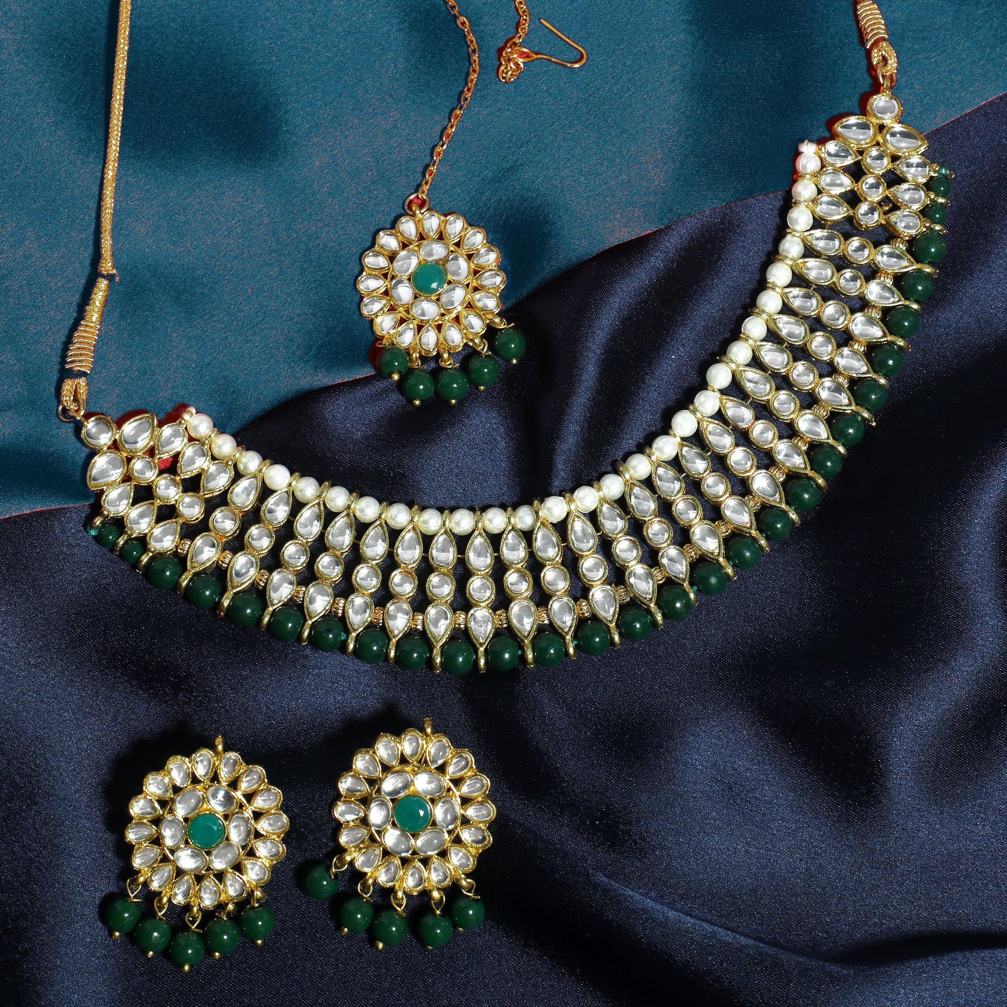 Kundan Dark Green Choker Necklace Set