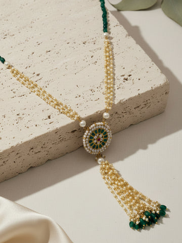 Green Stones Studded Rani Haar with Tassel Beads