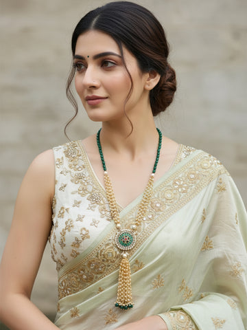 Green Stones Studded Rani Haar with Tassel Beads