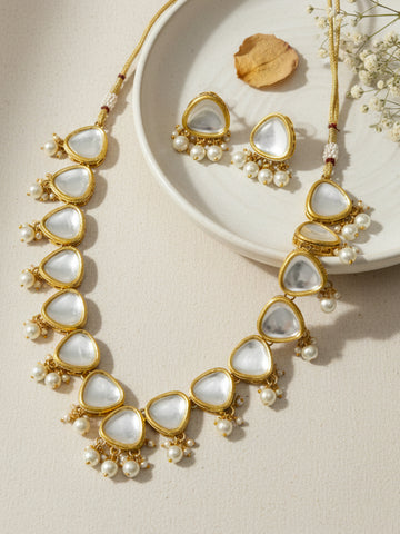 Trendy Pearl Beads Polki Kundan Necklace Set