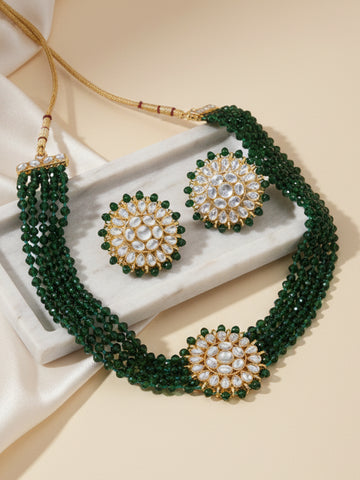 Green Crystal Kundan Choker Necklace Set