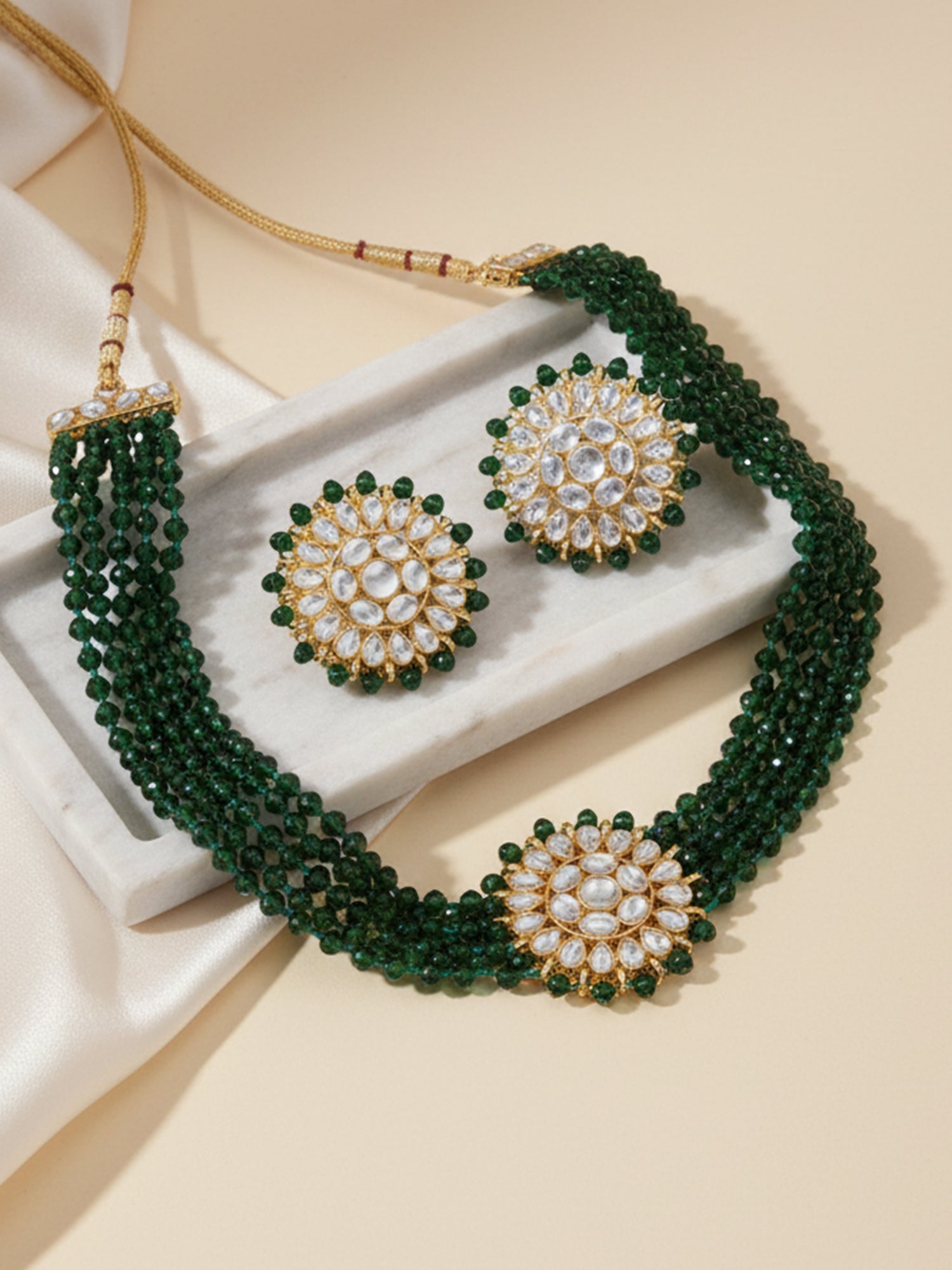 Green Crystal Kundan Choker Necklace Set