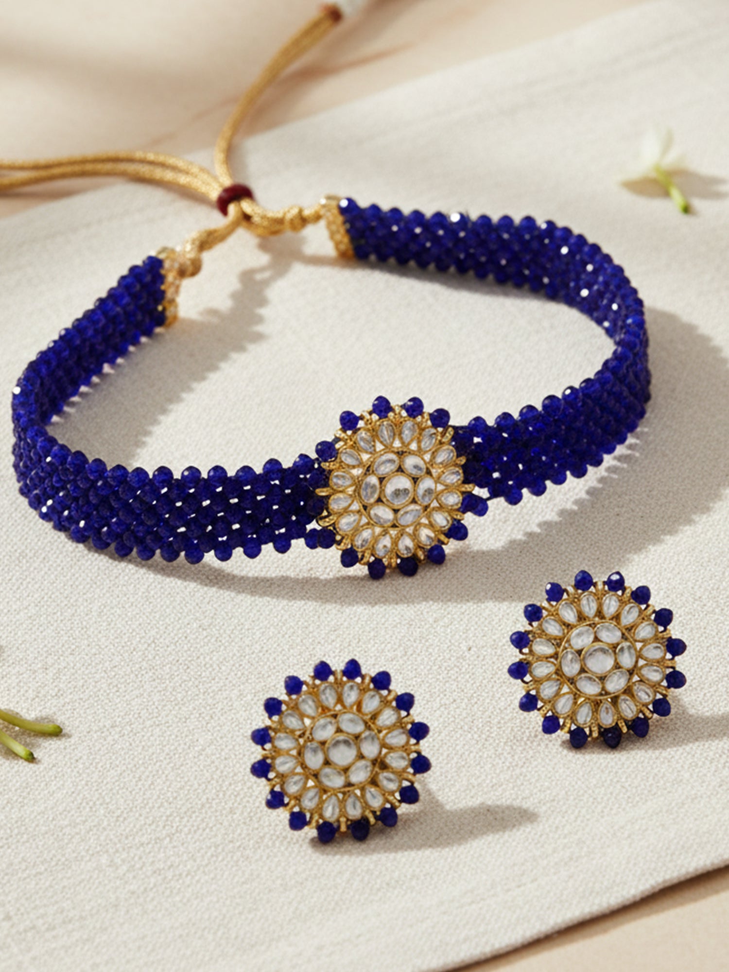 Blue Crystal Kundan Choker Necklace Set