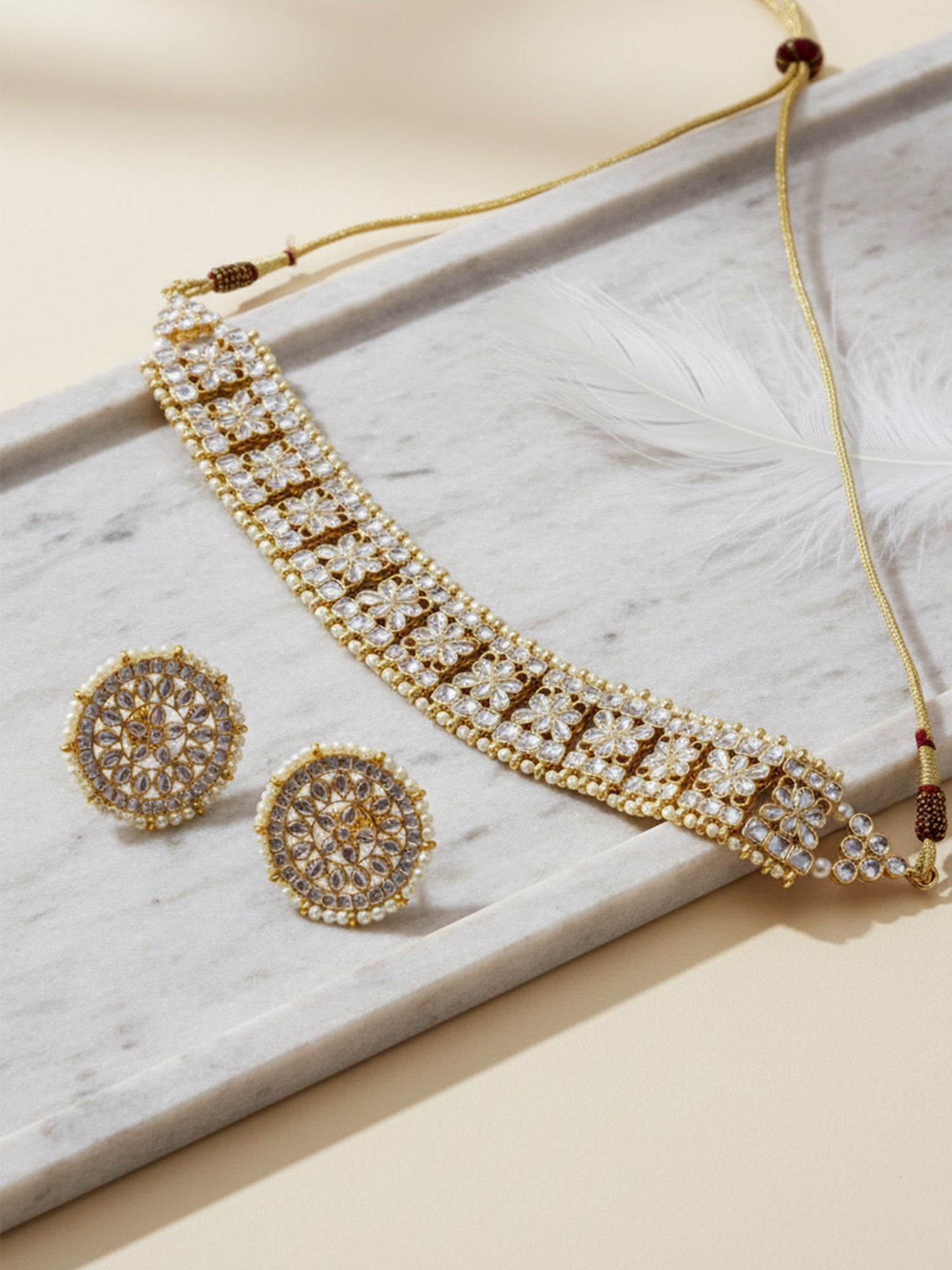 Traditional Gold-Plated Handcrafted Kundan Studded Choker Necklace Set