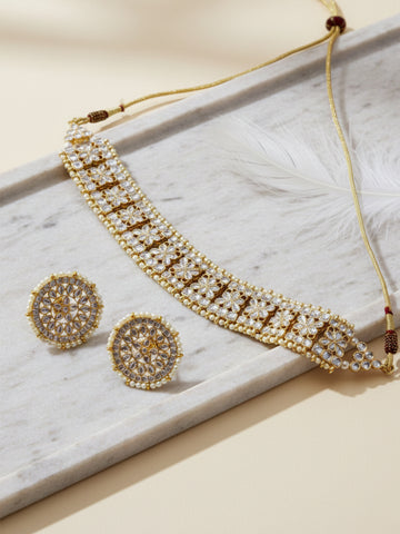 Traditional Gold-Plated Handcrafted Kundan Studded Choker Necklace Set