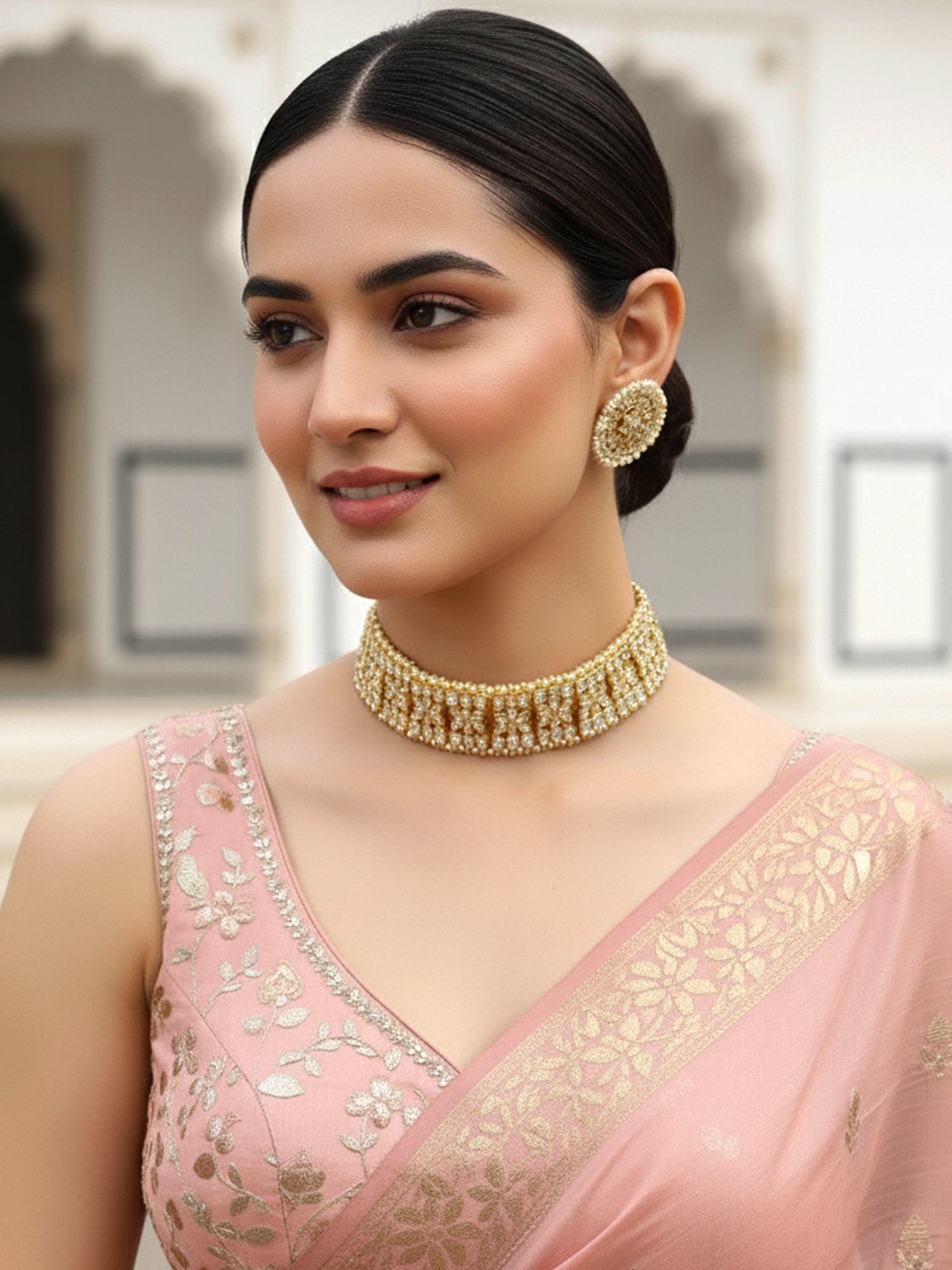 Traditional Gold-Plated Handcrafted Kundan Studded Choker Necklace Set