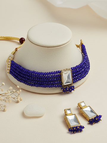 Traditional Blue Crystal Kundan Choker Necklace Set