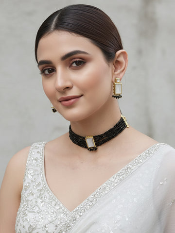 Traditional Black Crystal Kundan Choker Necklace Set