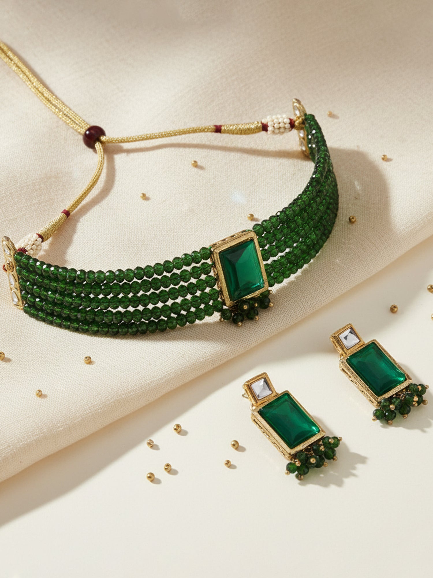 Traditional Green Crystal Kundan Choker Necklace Set
