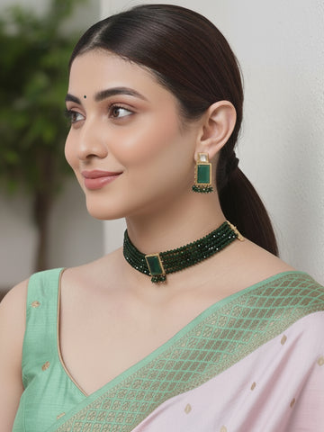 Traditional Green Crystal Kundan Choker Necklace Set