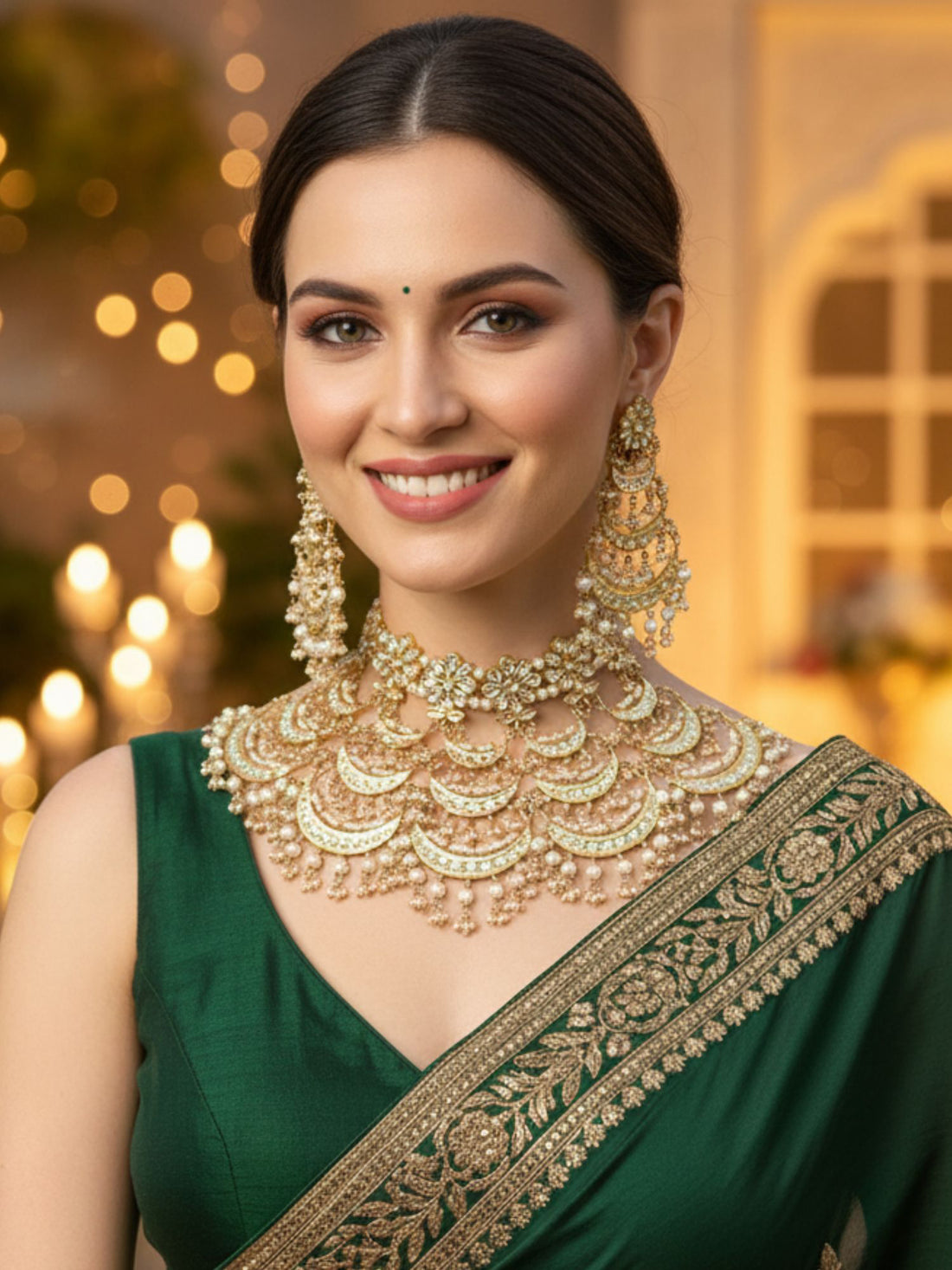 Kundan & Pearls Studded Layered Bridal Set