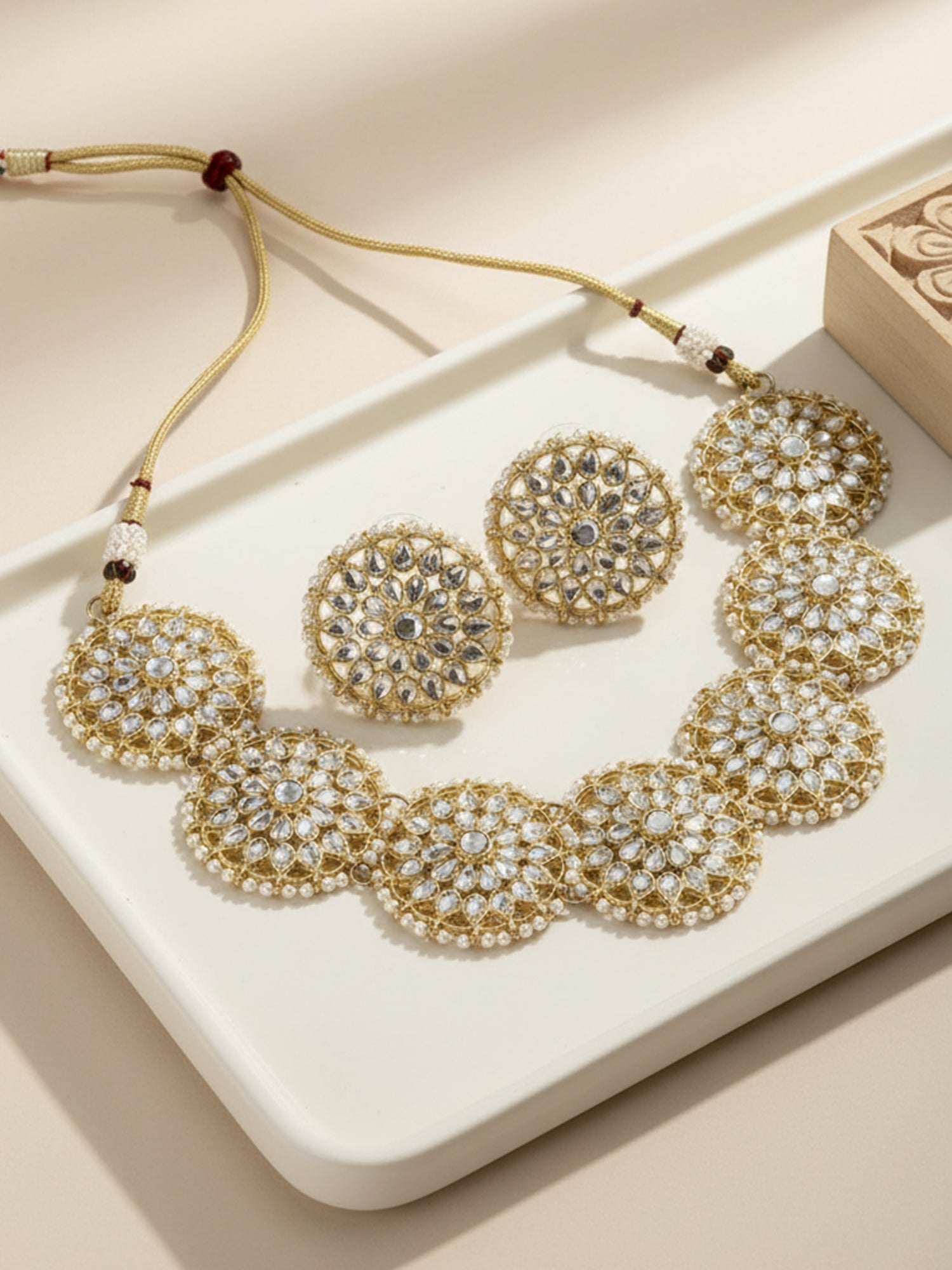 Traditional Gold Plated Kundan Floral Choker Necklace Set