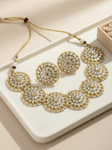 Traditional Gold Plated Kundan Floral Choker Necklace Set