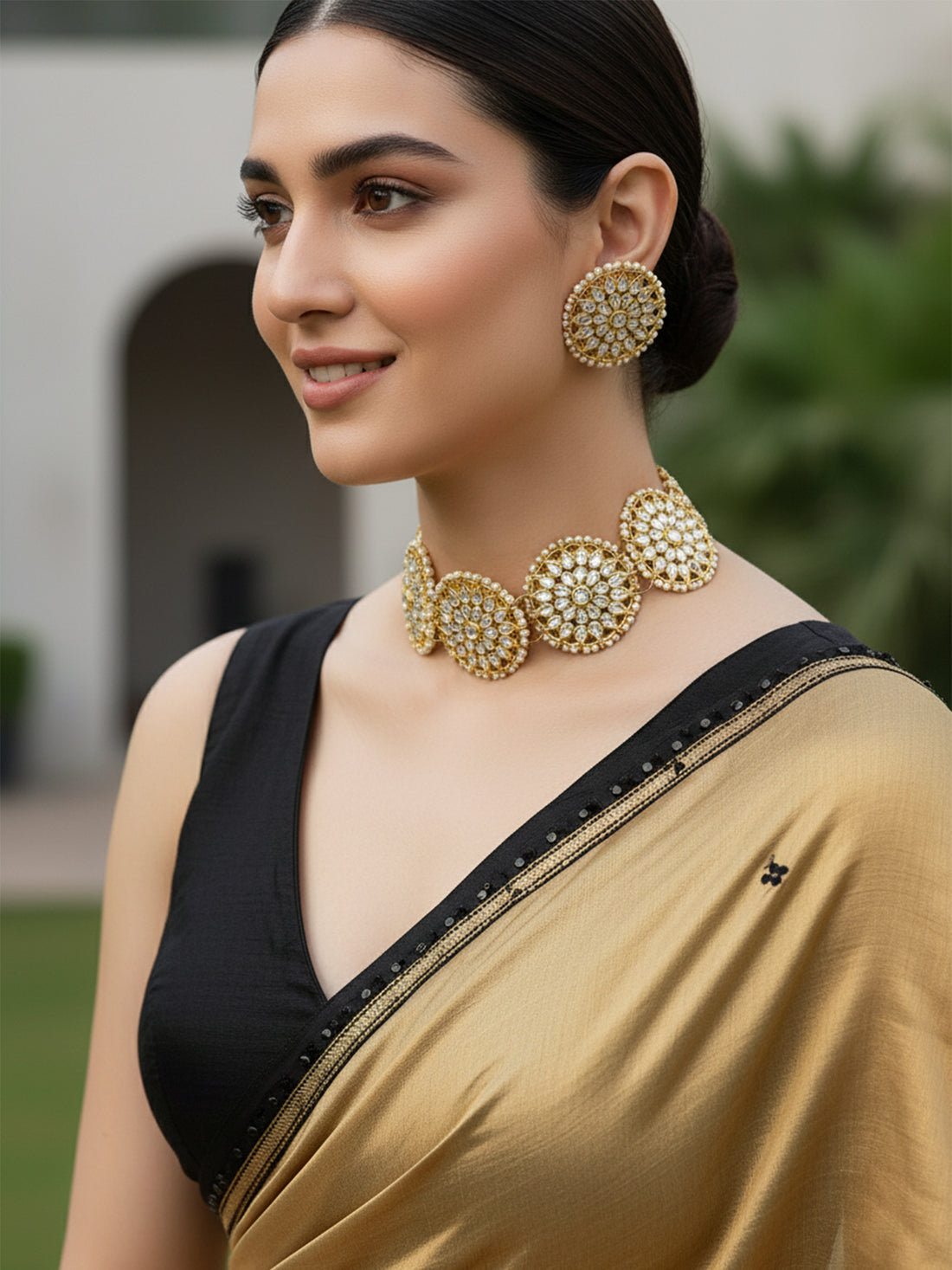 Traditional Gold Plated Kundan Floral Choker Necklace Set