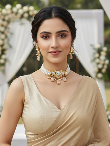 Karatcart Peach Designer Tumble Polki Kundan Necklace Set