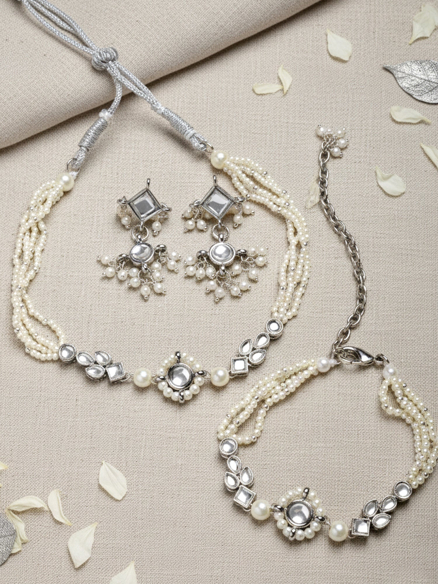 Karatcart Oxidised Silver Necklace with Earrings and Bracelet