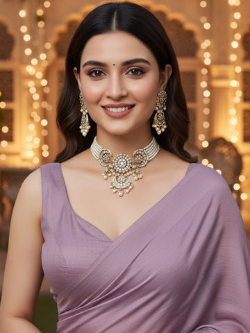 Karatcart Gold Plated Pearl Beaded Kundan Choker Necklace Set for Women