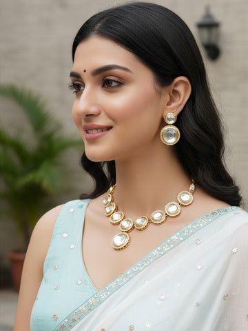 Karatcart Gold Plated Round Polki Kundan Jewellery Set for Women