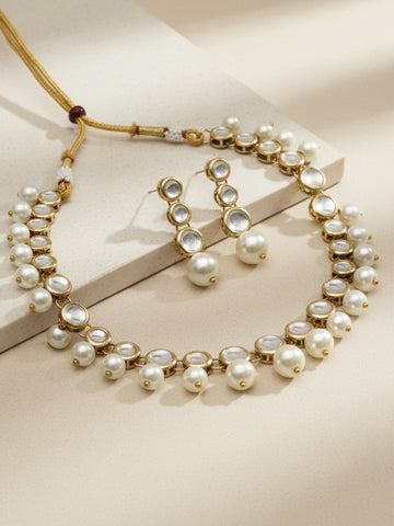 Karatcart Gold Plated Pearl and Kundan Jewellery Set for Women