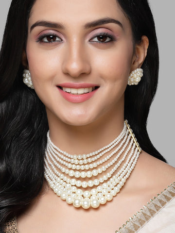 Multi layer Pearl Necklace Choker set