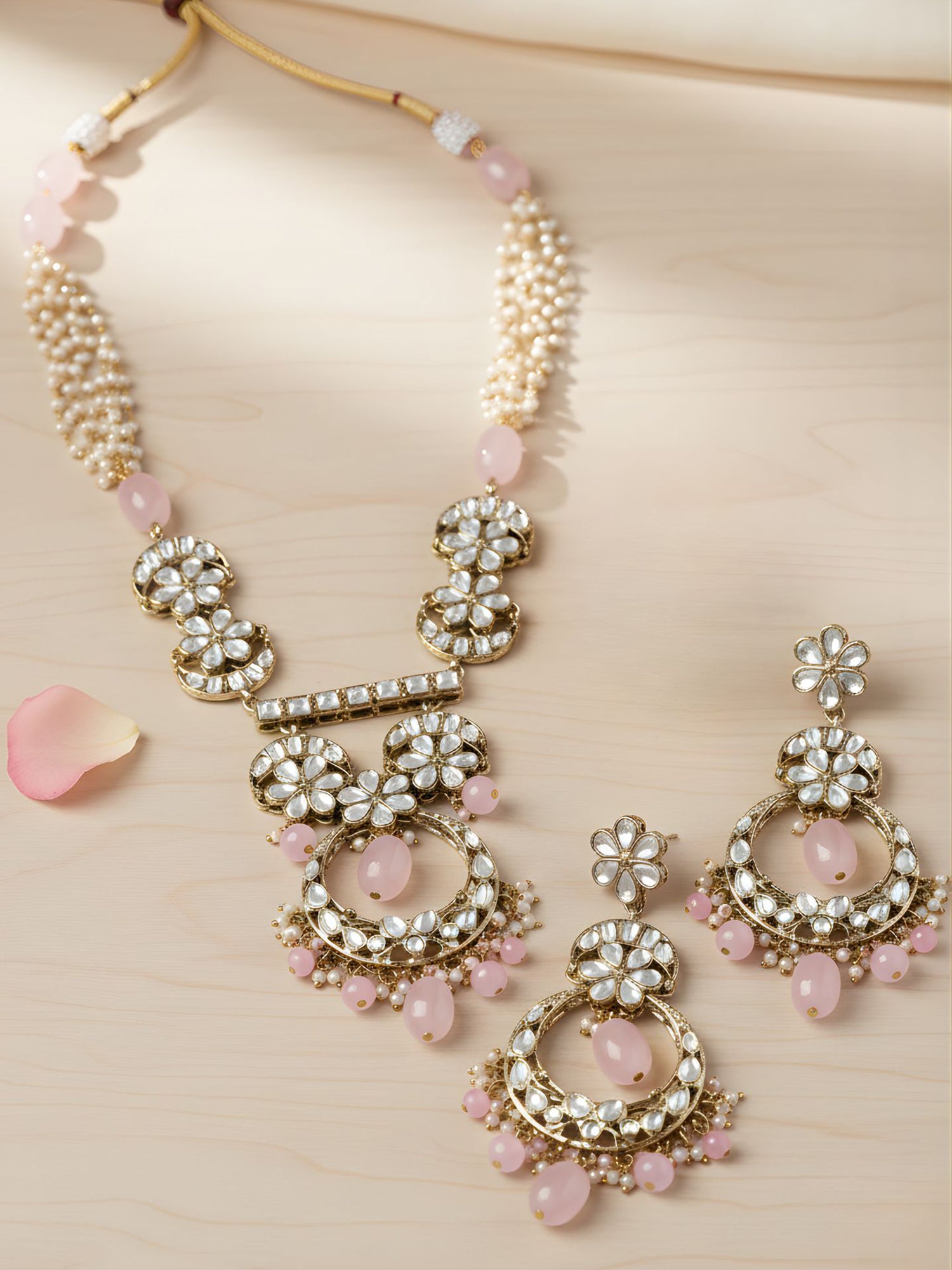 Karatcart Gold Plated Pink Tuble Kundan Rani Haar Necklace Set for Women