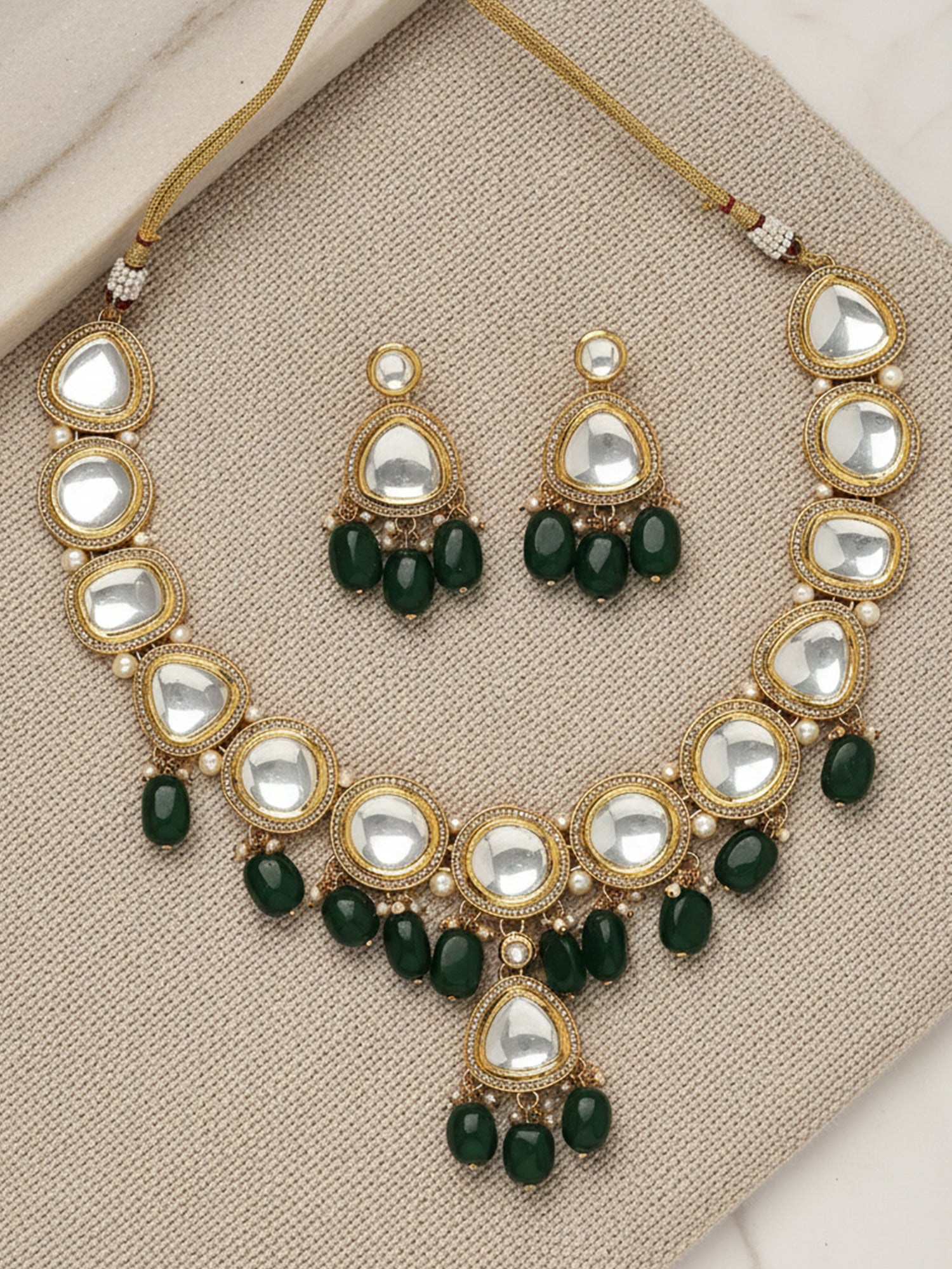 Karatcart Green Tumble Polki Kundan Rani Haar Necklace Set for Women