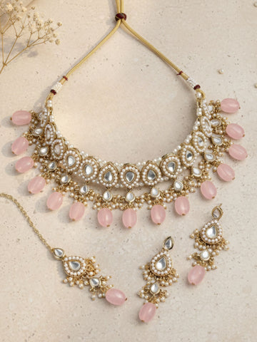 Karatcart Gold Plated Pink Tumble Choker Necklace Set for Women