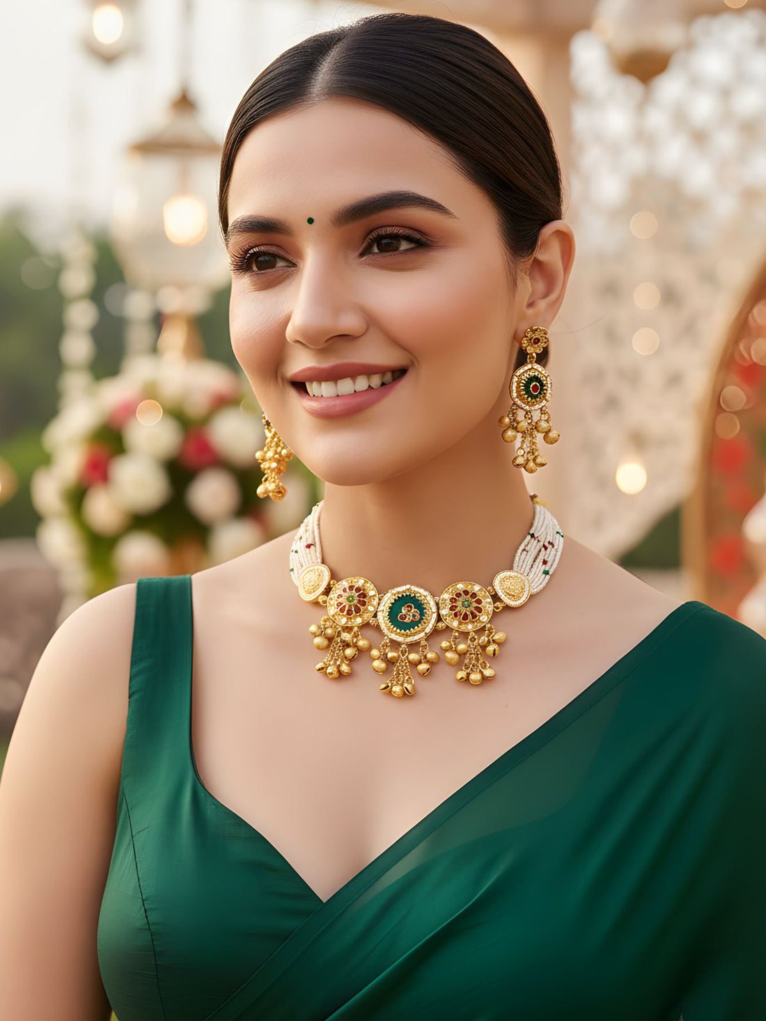 KARATCART Elegant Pearl Beaded Ethnic Gold-Plated Choker Jewellery Set for Women