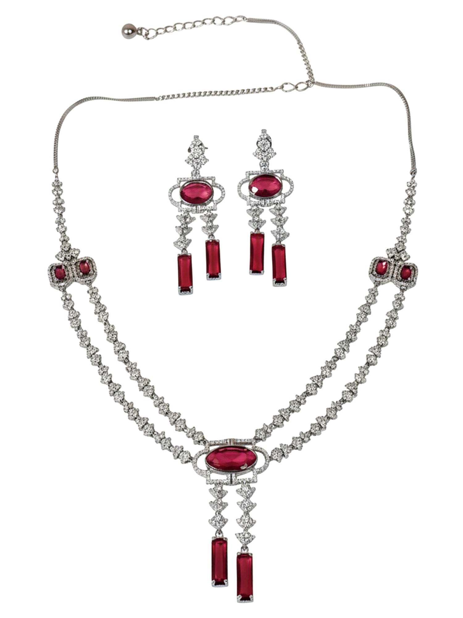 KARATCART Radiant Red American Diamond Silver Plated Jewellery Set for Women - view 3