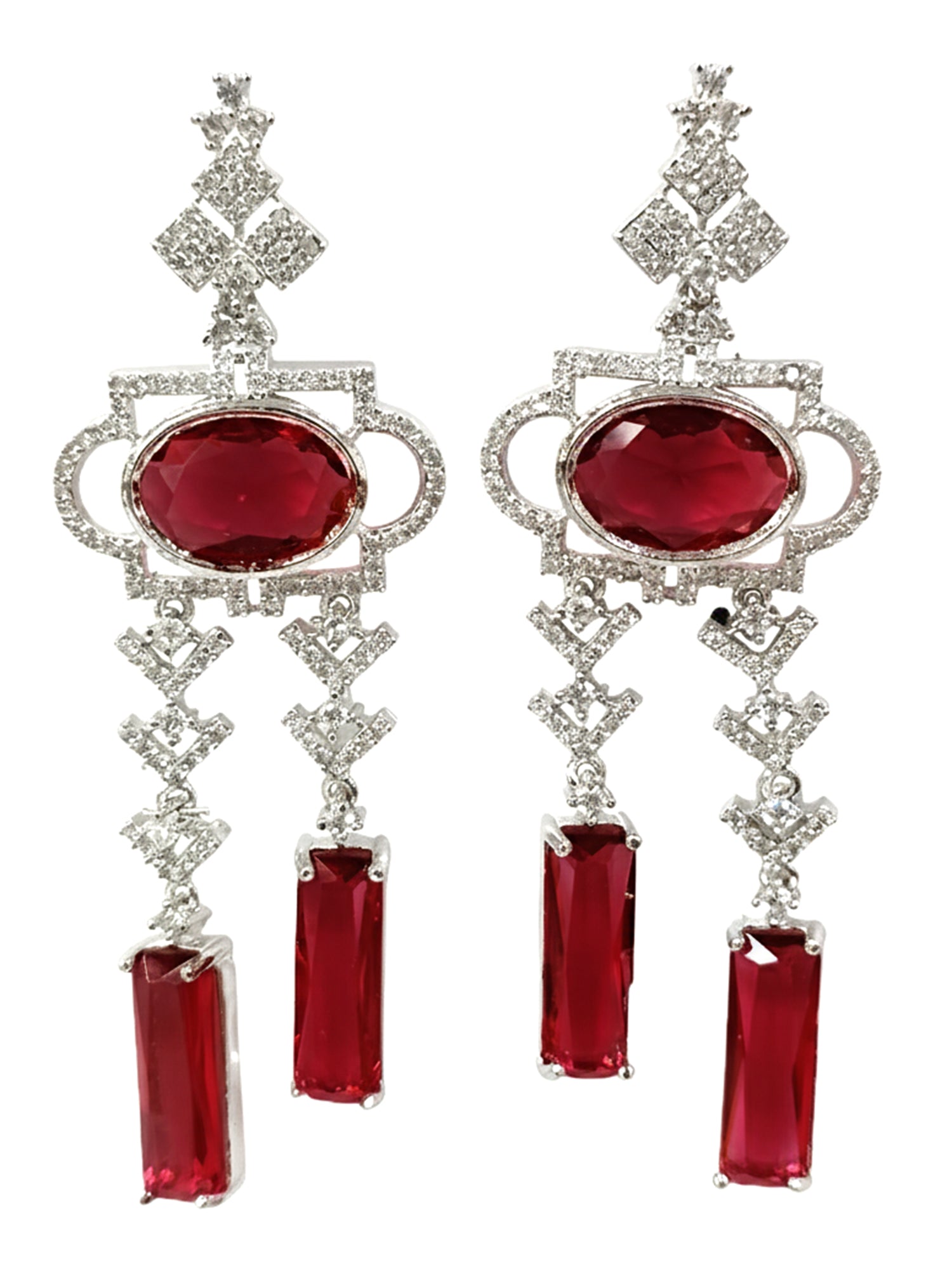 KARATCART Radiant Red American Diamond Silver Plated Jewellery Set for Women - view 4