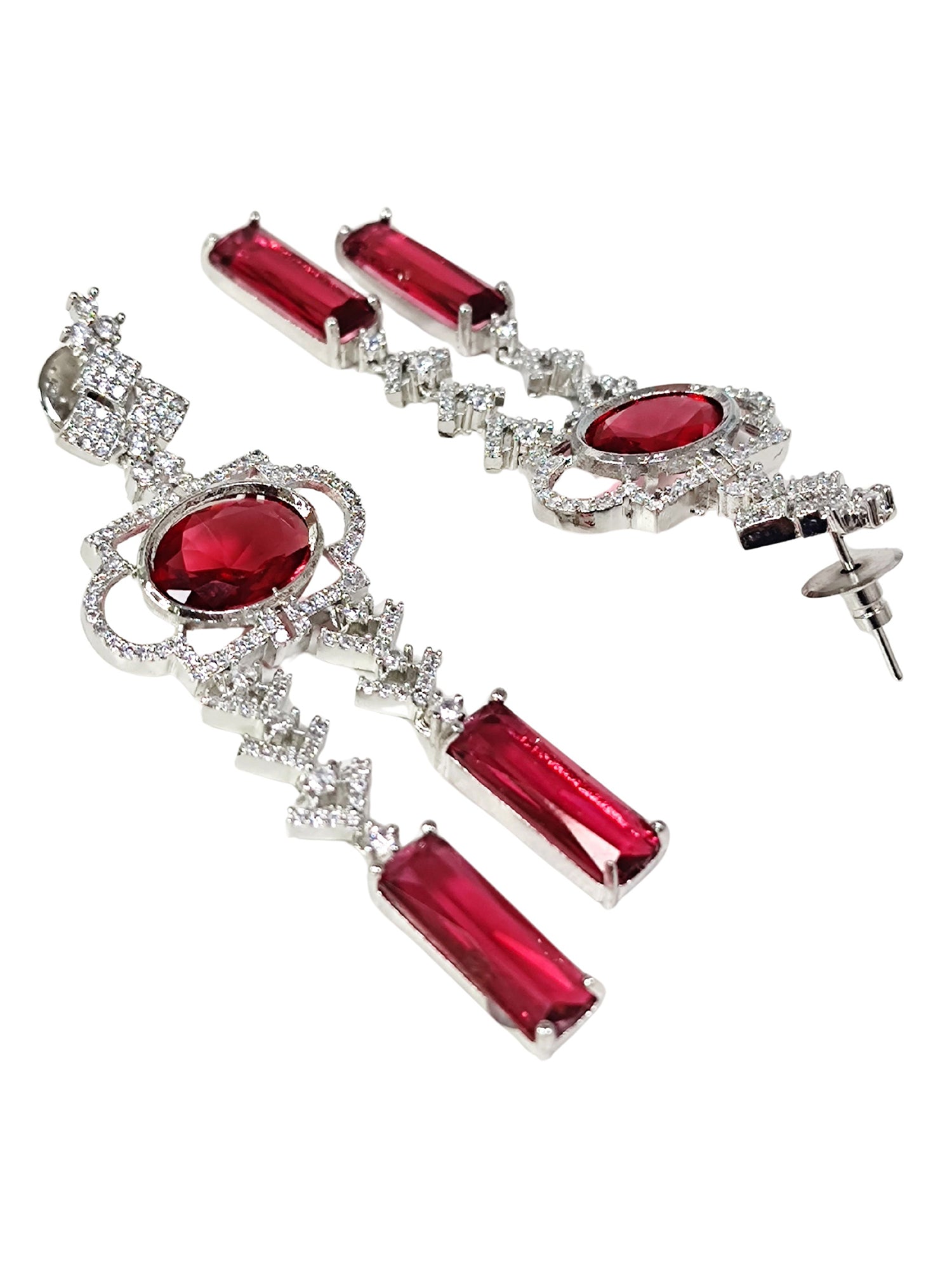 KARATCART Radiant Red American Diamond Silver Plated Jewellery Set for Women - view 5