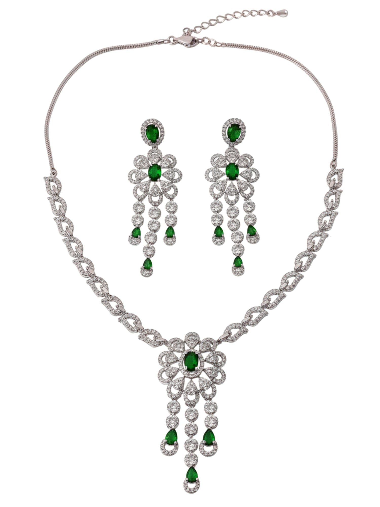 KARATCART Glamorous Green American Diamond Studded Floral Jewellery Set for Women - view 3