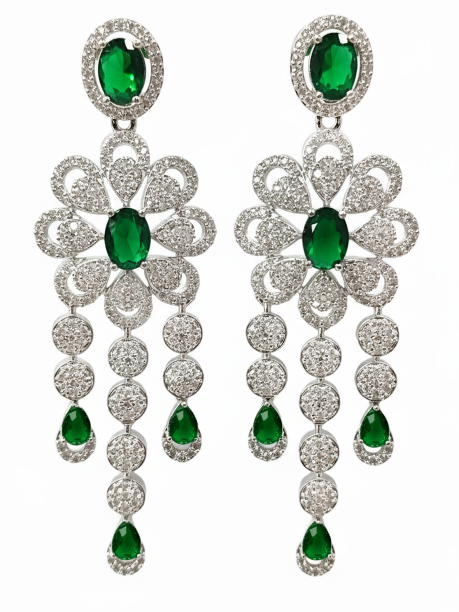 KARATCART Glamorous Green American Diamond Studded Floral Jewellery Set for Women - view 4